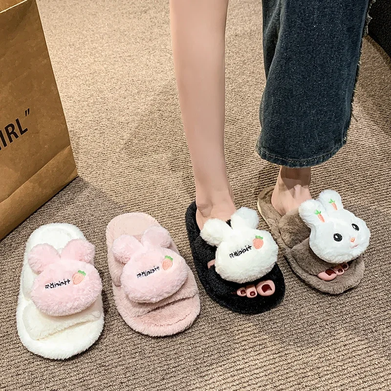 2024 Children Outside Slippers for Girls Winter New Fashion Korean Style Plush Keep Warm Soft Bottom Anti-slippery Chic Shoes