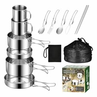 Outdoor Pot Set Combination 304 Stainless Steel Camping Cooker Portable Camping Pot and Tableware Set