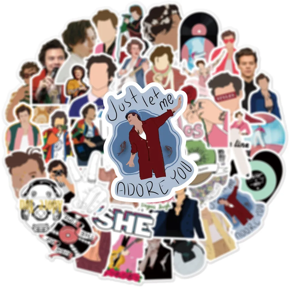 50 قطعة KPOP مجموعة موسيقى البوب المغني هاري ستايل تو موضوع حفلة الغيتار سكوتر الكتابة على الجدران ملصقات مهرجان هدية