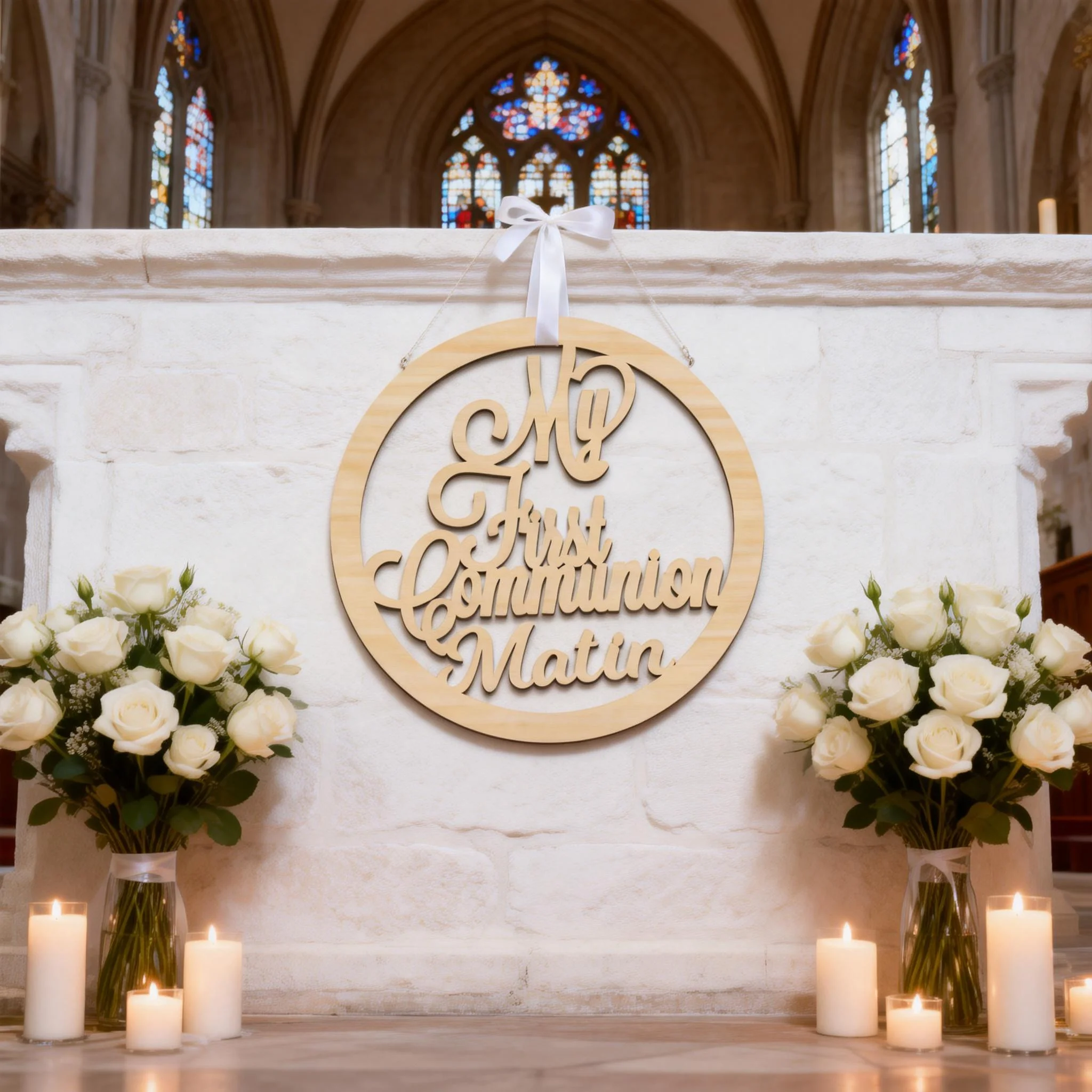 Personalized MY First Communion Wooden Logo, Three Kingdoms Language Wall Decoration, Engraved with Custom Name image 5