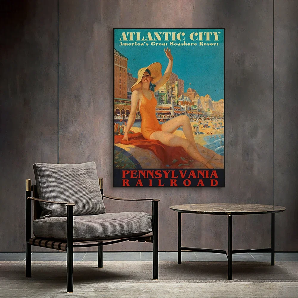 Atlantic City Vintage Travel Wall Art Travel Advertisement Art Poster