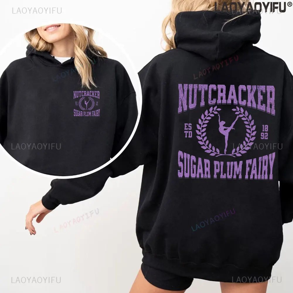 Distressed Sugar Plum Fairy Woman Hoodie Vintage The Nutcracker Ballet Dancer Sweatshirt Merry Christmas Gift Warm Long Sleeve