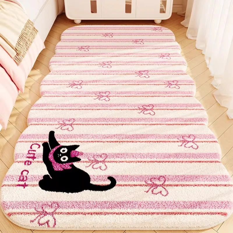 Girly Style Carpets for Living Room Pink Bow Bedroom Decor Carpet Fluffy Soft Irregular Bedside Rug Home Thicken Plush Floor Mat