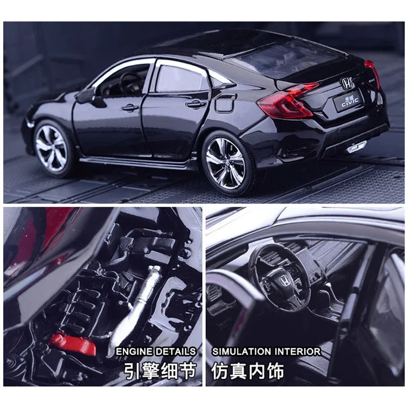 Alloy Model Car 1:32 Diecast Miniature Honda Civic Sedan Simulation Metal Vehicle Collection for Children\'s Gift Kids Toys Boys