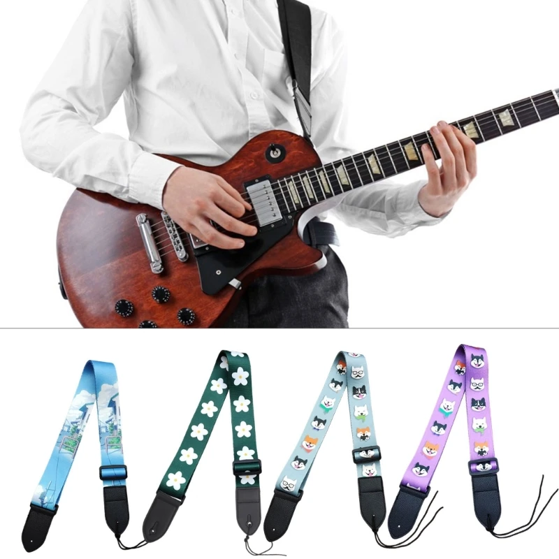 Guitar Strap Printed Electric Guitar Shoulder Strap Adjustable Guitar Shoulder Belt Guitar Accessories for Kids DropShipping