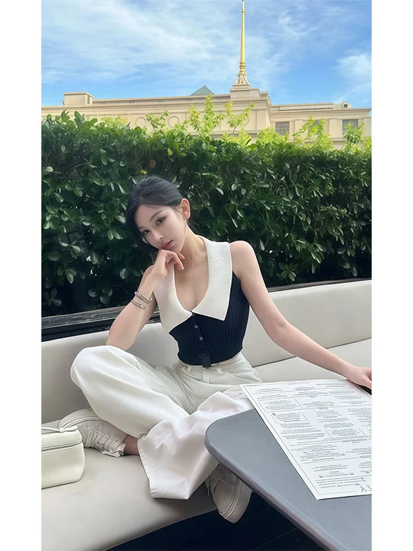 

Chic ort Knitted Top with High Waist Slimming Skirt Set Summer 2025 Trendy Cute Collared Dr for Young Women