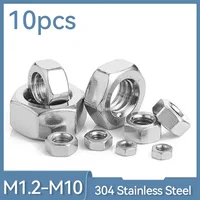 10 unids/lote M2 M2.5 M3 M3.5 M4 M5 M6 M8 M10 304 tuercas hexagonales de acero inoxidable