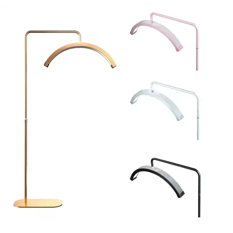 Adjustable Floor Standing Ring Light Golden Half Moon Design for Eyelash Extension Bed Makeup Photography Tattoo Studio