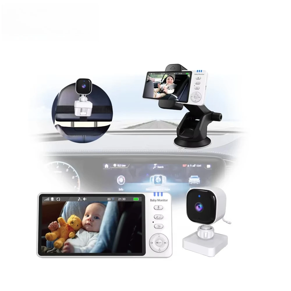 Babysitter Multifunctional 5-Inch IPS Display 720P Baby Car Camera with Two-Way Audio 300m Range Rear Facing Intercom