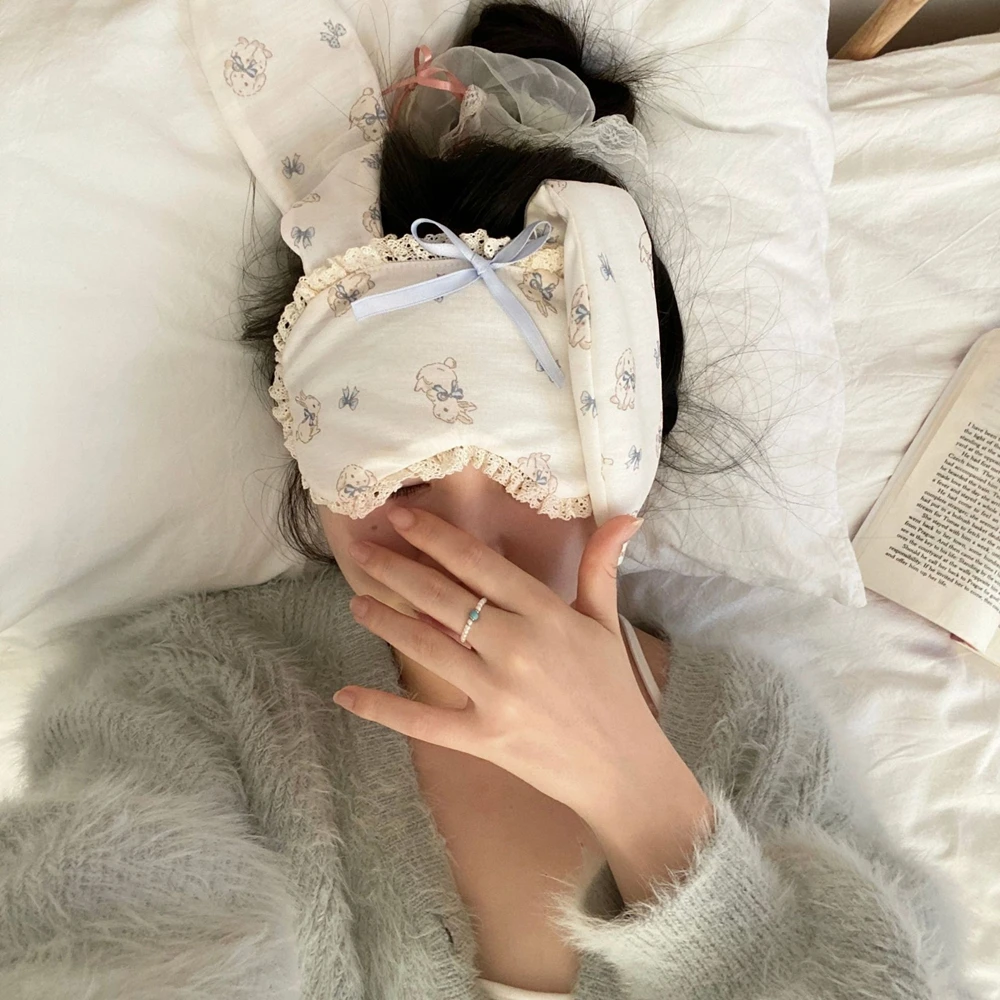 Cute Soft Rabbit Ears Eye Mask Travel Blockout Light Comfortable Restful Sleep Blindfolds Relax Adjustable Width Decorative Mask