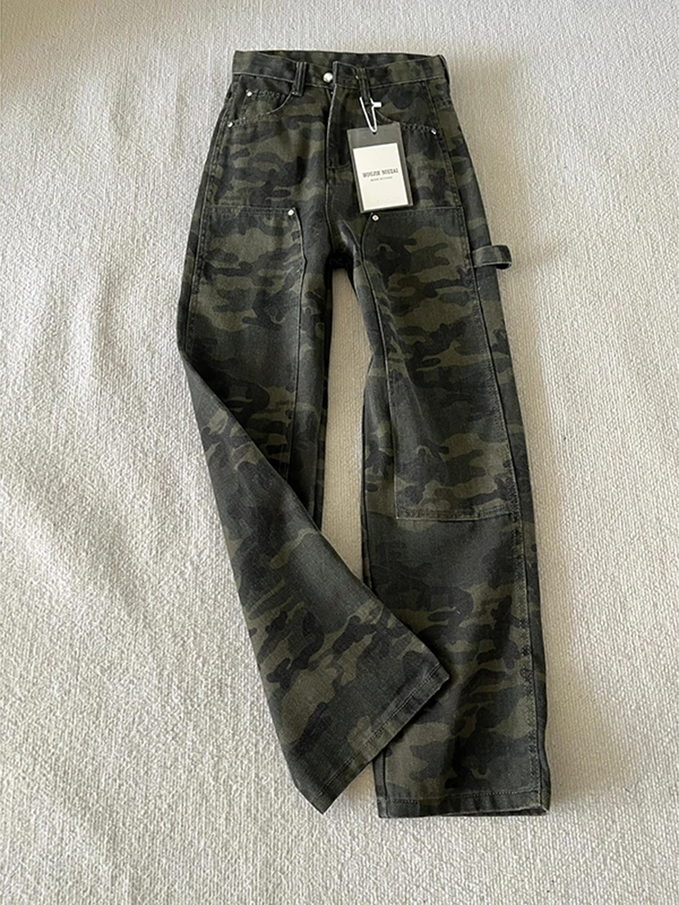American Retro Camouflage Logging Work Pants Straight Leg Wide Leg Trendy High Street Vibe Clean Fit Jeans for Teens