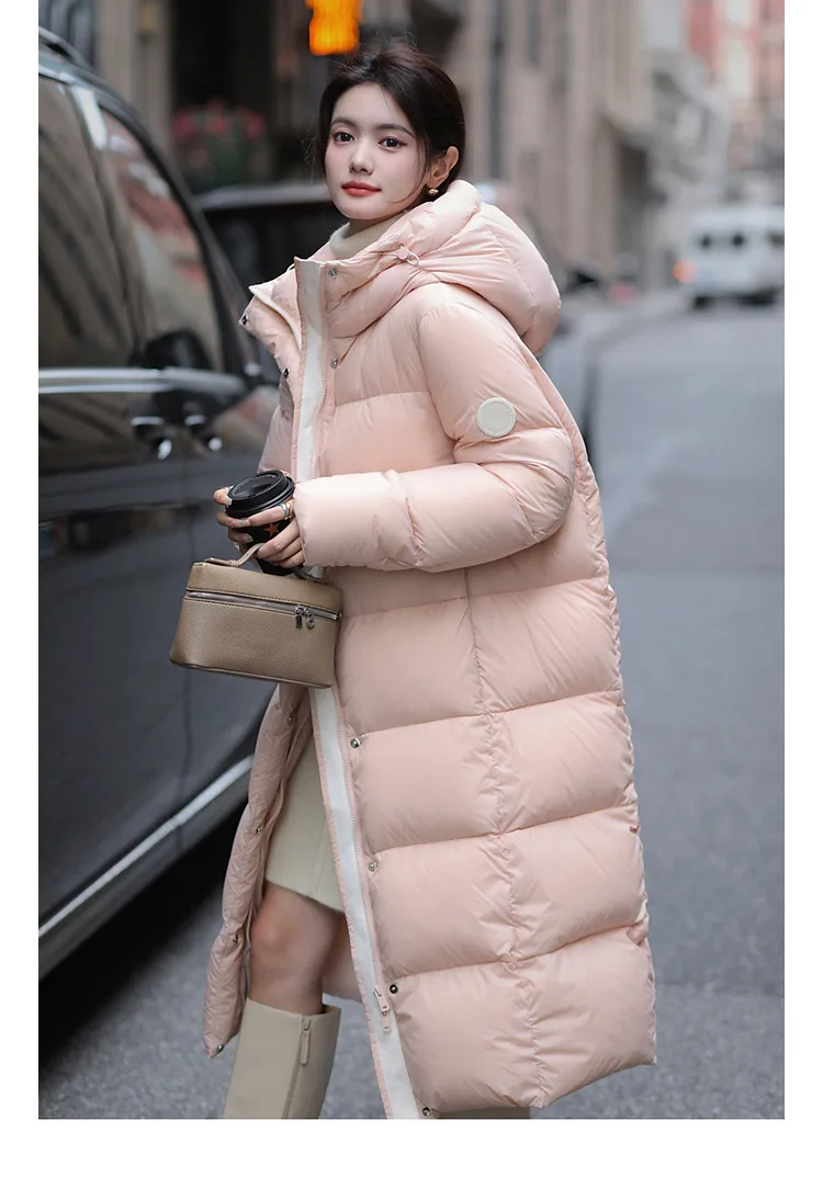 Winter High Quality Long Hooded Down Jacket Women White Duck Down Warm Thick Outwear Female Loose Parker Knee Length Down Jacket