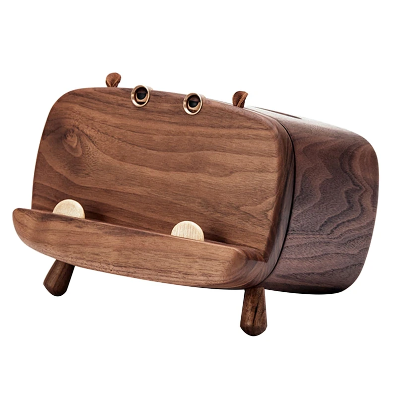 

Solid Wood Hippo Tissue Box Living Room Desktop Light Luxury Pumping Box Mobile Phone Holder