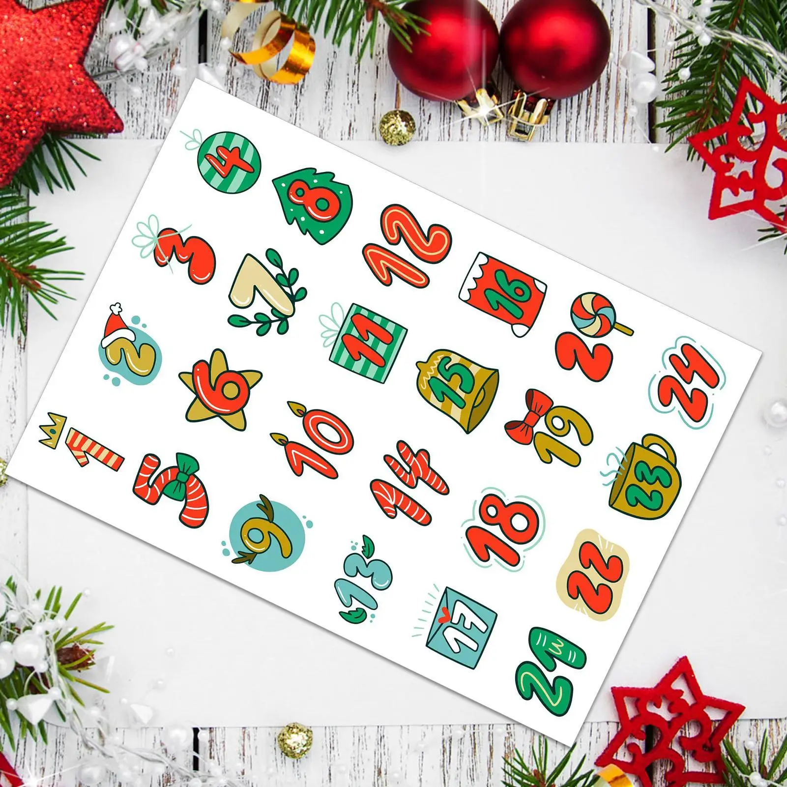 عيد الميلاد مجيء العد التنازلي ملصقات 1-24 عيد الميلاد عدد ملصقات مهرجان بطاقة المغلف ختم تسميات لمستلزمات الكرنفال #3