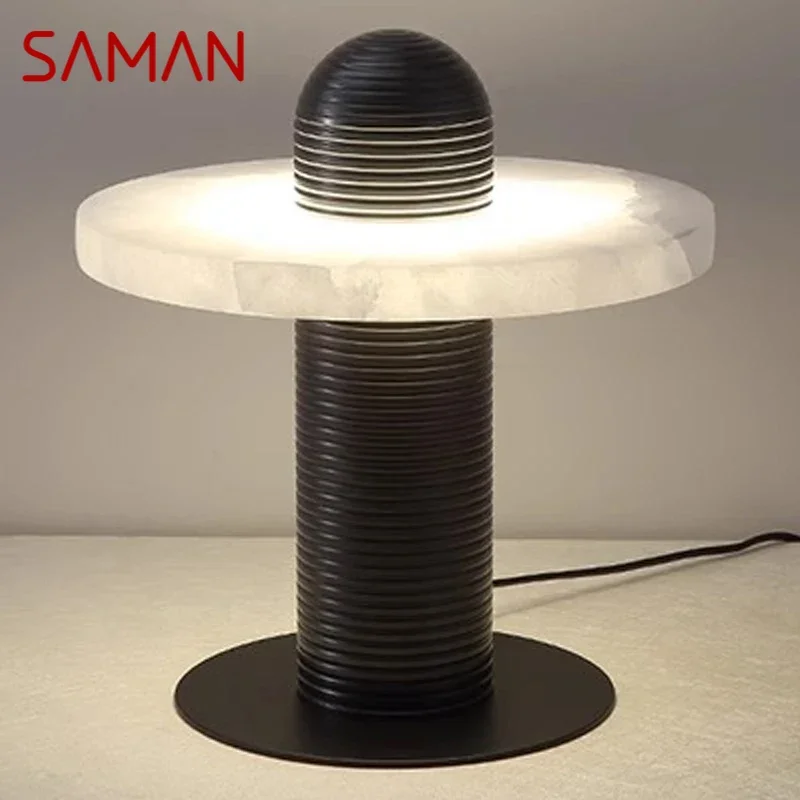 SAMAN Modern Marble Table Lamp Designer Creative Black Living Room Bedroom Villa Model Room Minimalist Art Lighting Fixtures