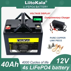 LiitoKala 12v 12.8V 40AH LiFePO4 Battery with BMS Lithium Iron Phosphate Batteries 4000 Cycles inverter Solar 14.6v 10A Charger