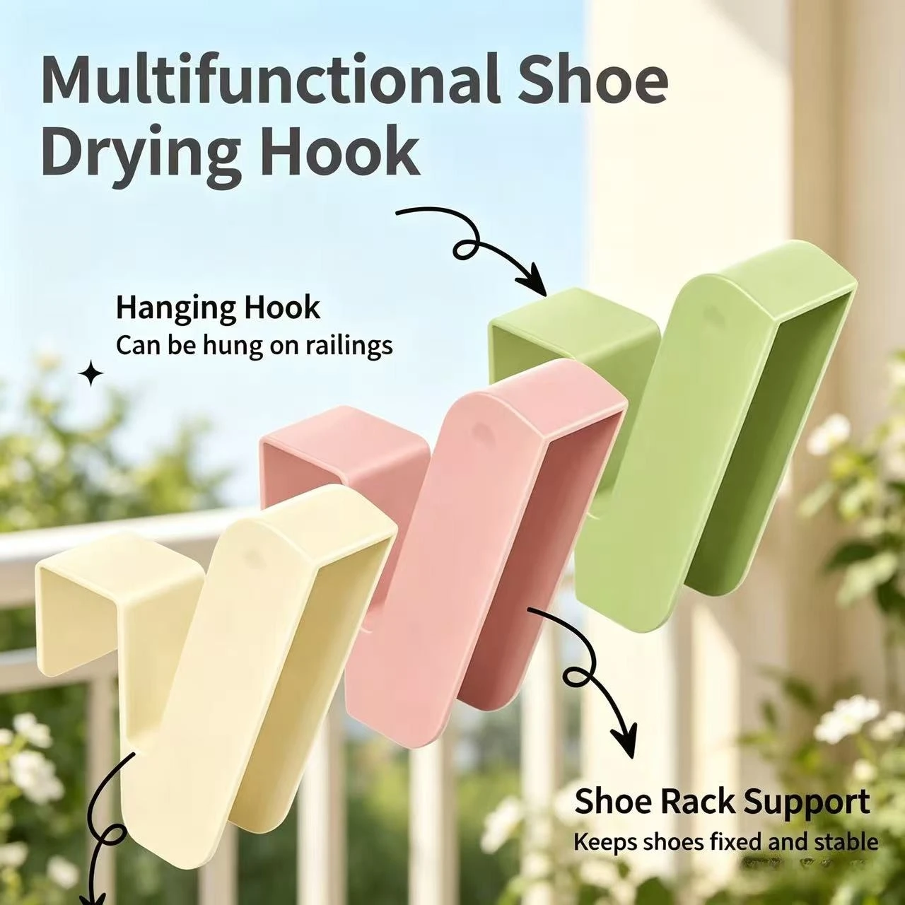 Removable No Glue Multi-Hook, Heavy Duty Waterproof Rustproof Portable Clip Hook, For Railing, Outdoor Temporary Storage