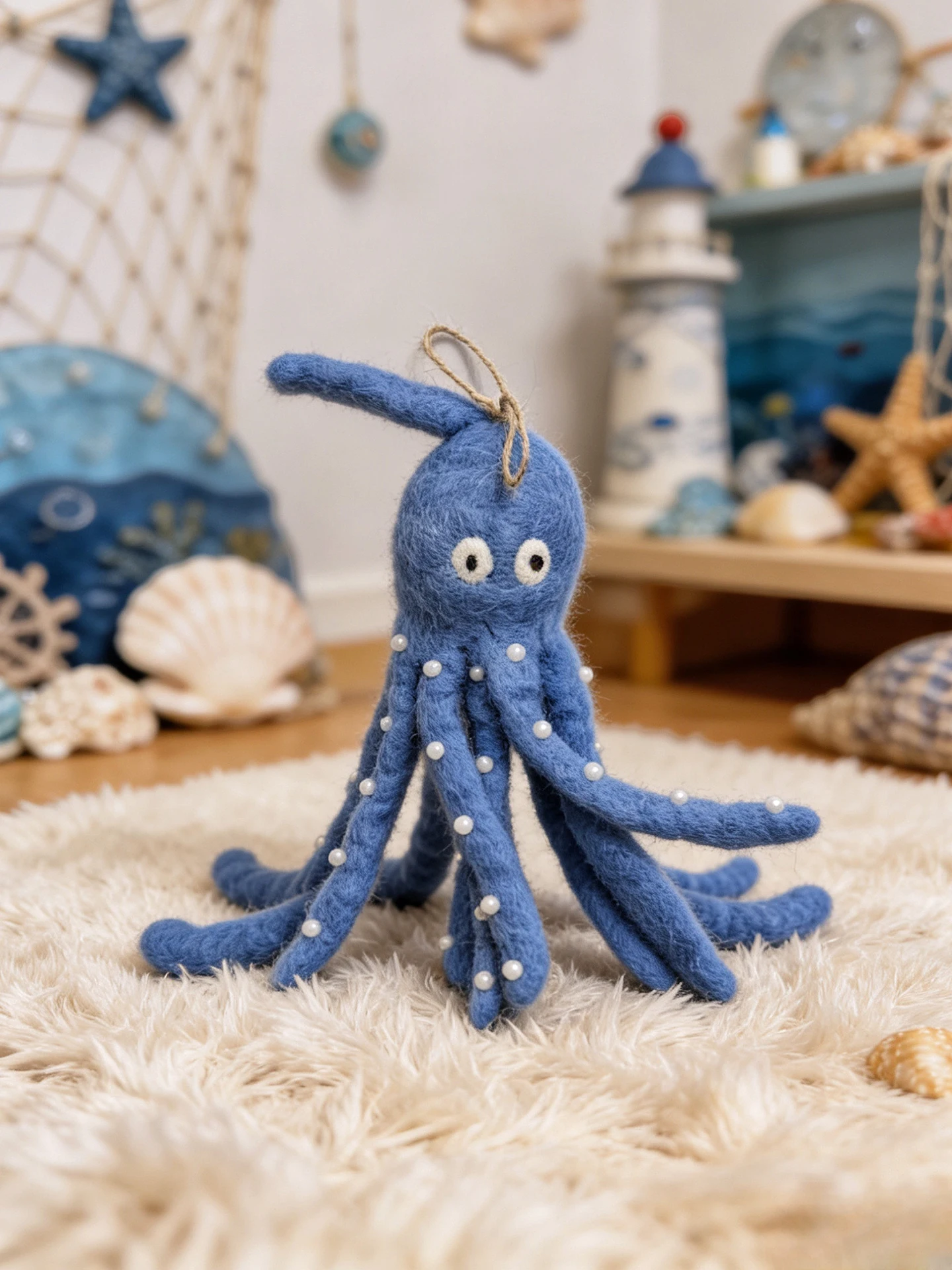 

Handmade Blue Octopus Wool Felt Pendant Ocean Series Decorative Hanging Ornament Ins Style Design Fashion Accessory