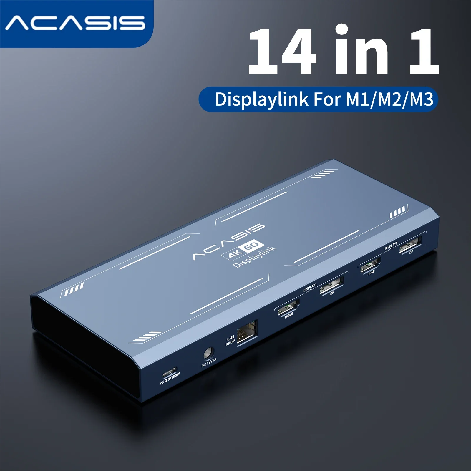 

Acasis Type-C 3.1 Hub 10Gbps Docking Station Displaylink Type-C To HDMI For M1/M2/M3 4K 60HZ Display Expansion Mode PD 100W Hub