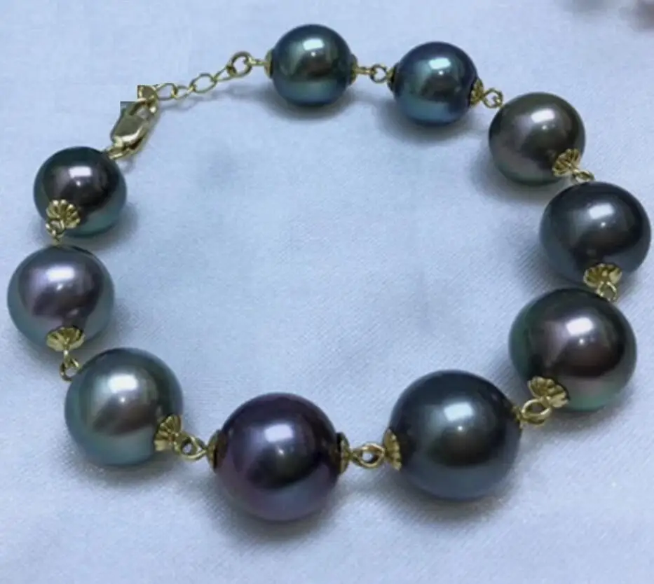 7.5-8“ 9-10mm NATURAL SOUTH SEA TAHITIAN GENUINE BLACK ROUND PEARL BRACELET 925s