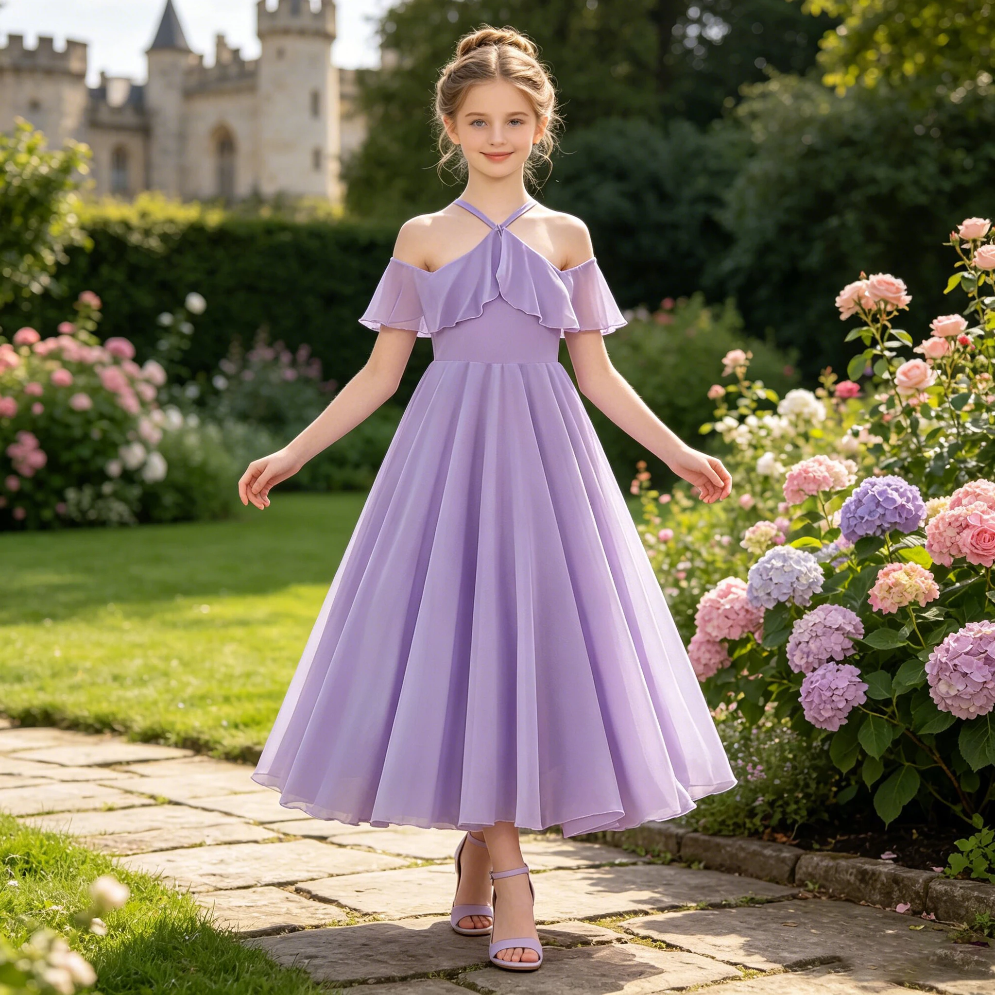 Elegante Rüschen Party Brautjungfer Mädchen Kleid Rosa Hochzeit Prinzessin Kleider Sommer schulterfrei Strand Geburtstag Abend Kinder Kleidung