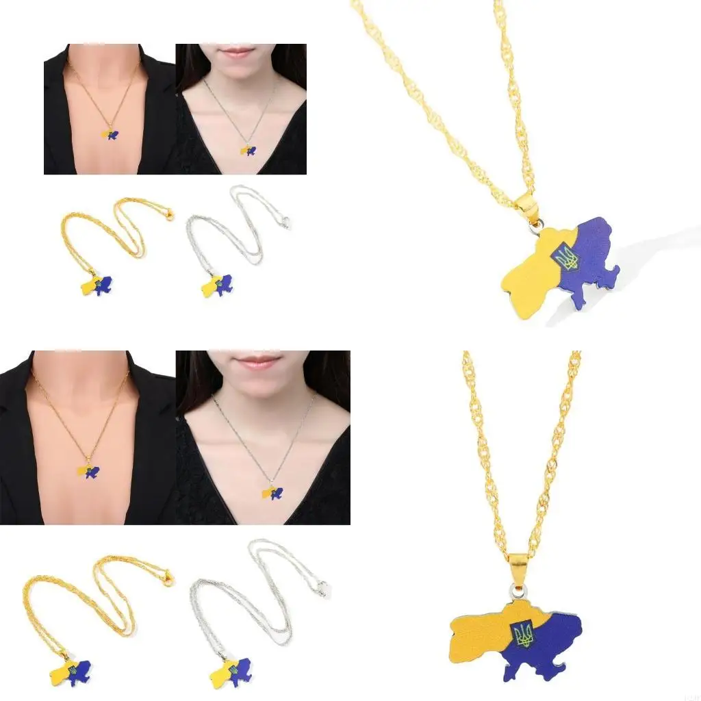 Ukraine Map Pendant Necklace Steel Heart Flag Ukrainian Party Jewelry