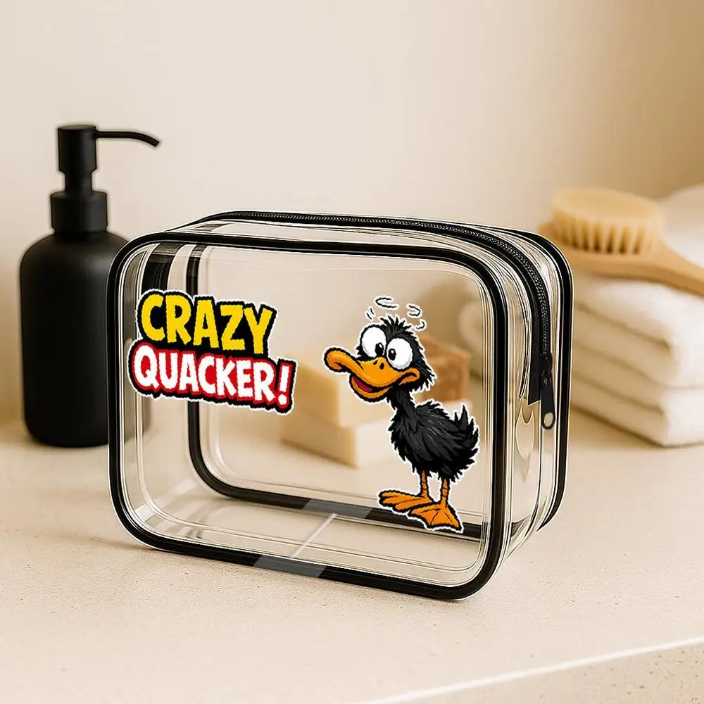 Toiletry Bag Cartoon Crazy Duck Clear Zipper Makeup Bag Playful Funny Graphic With 