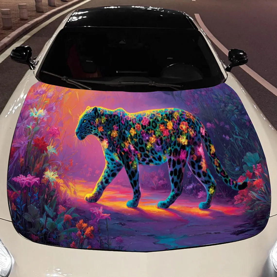 

Cyberpunk Leopard print,car hood stickers,PVC waterproof Self adhesive car hood sticker,car hood decoration protection stickers,