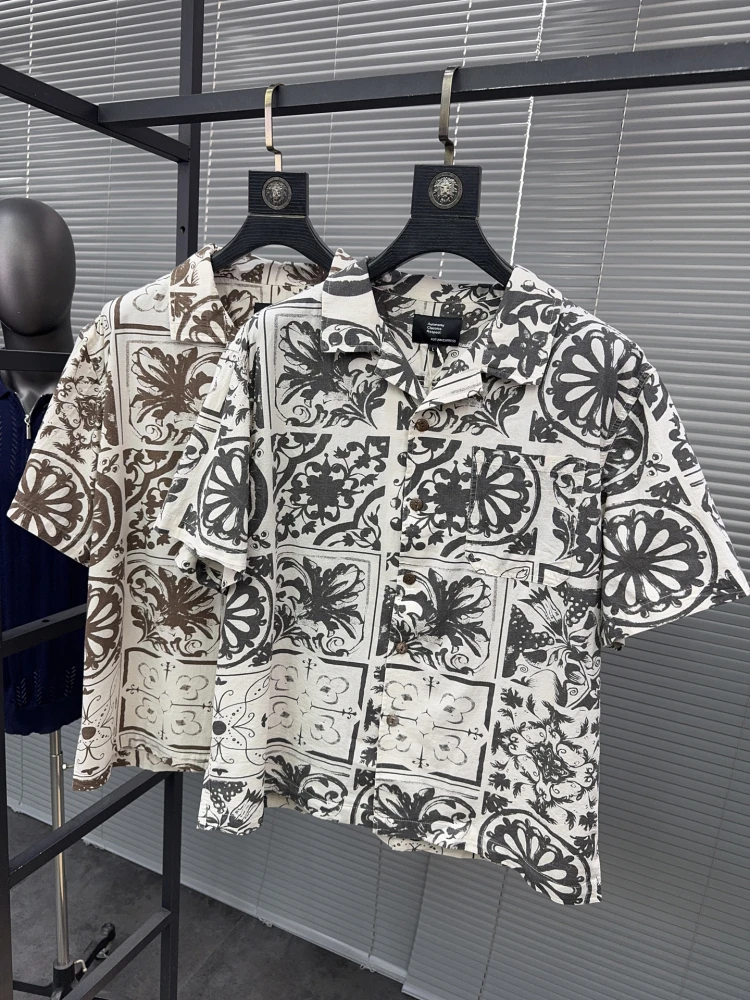 

Pampa& Cuban Collar Printed irt 00% Cotton Loose Fit ort Sve Breathable Casual Men's Summer Faion Comfortable