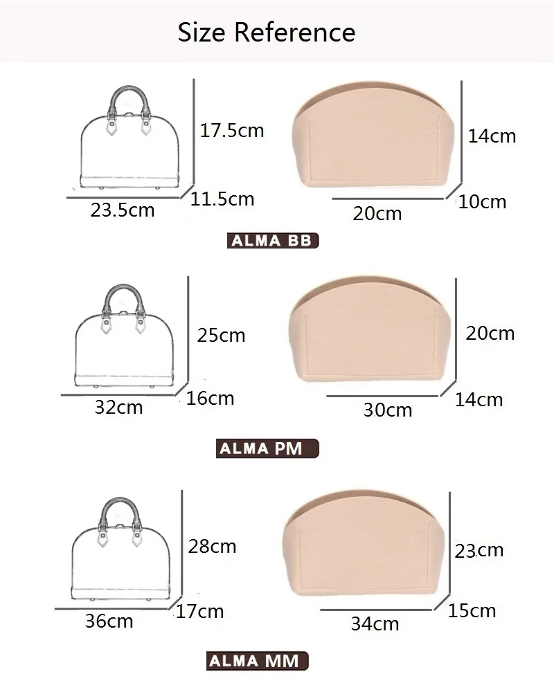Felt Insert Bag Organizer Bag Fits For L- Alma BB PM Insert Bag in Bag Travel Purse Portable Cosmetic Base Shaper