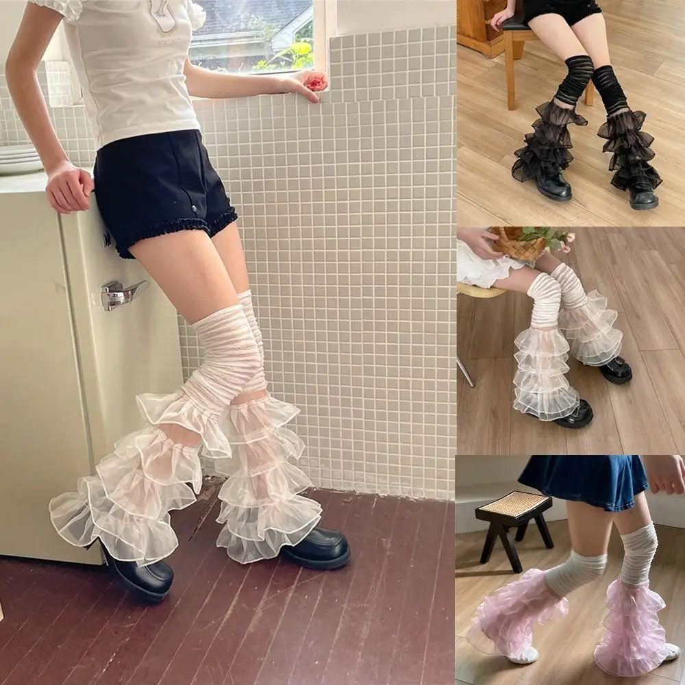 Lace Ruffles Lace Leg Warmers Soft Stretchy Mesh Design Ruffled Leg Warmers Multi-layer Delicate Stitching Over The Knee Socks