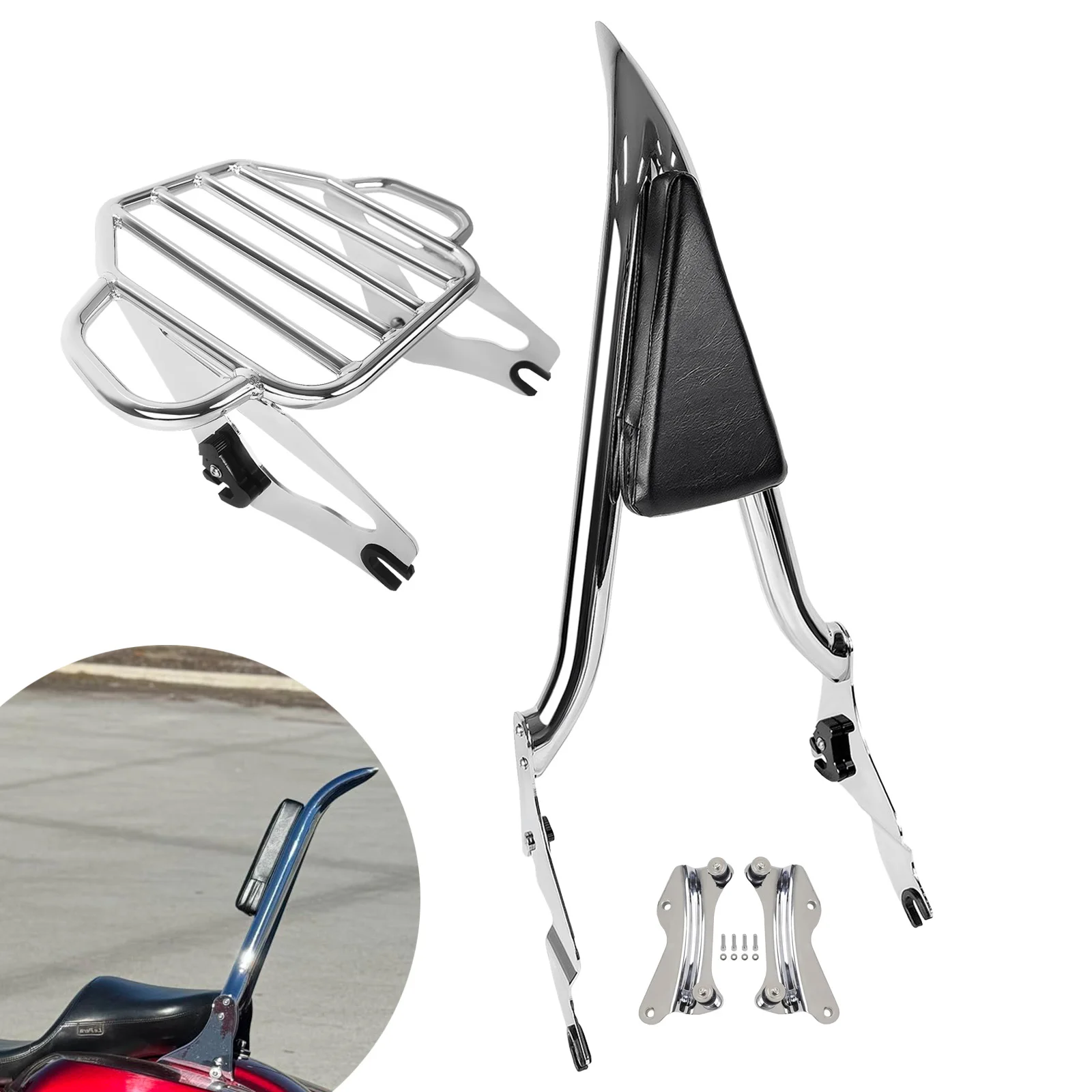 For Harley Street Glide Electra Road Glide Road King Ultra FLHT FLHTC FLTRX 09-26 Motorcycle Backrest Sissy Bar & Luggage Rack