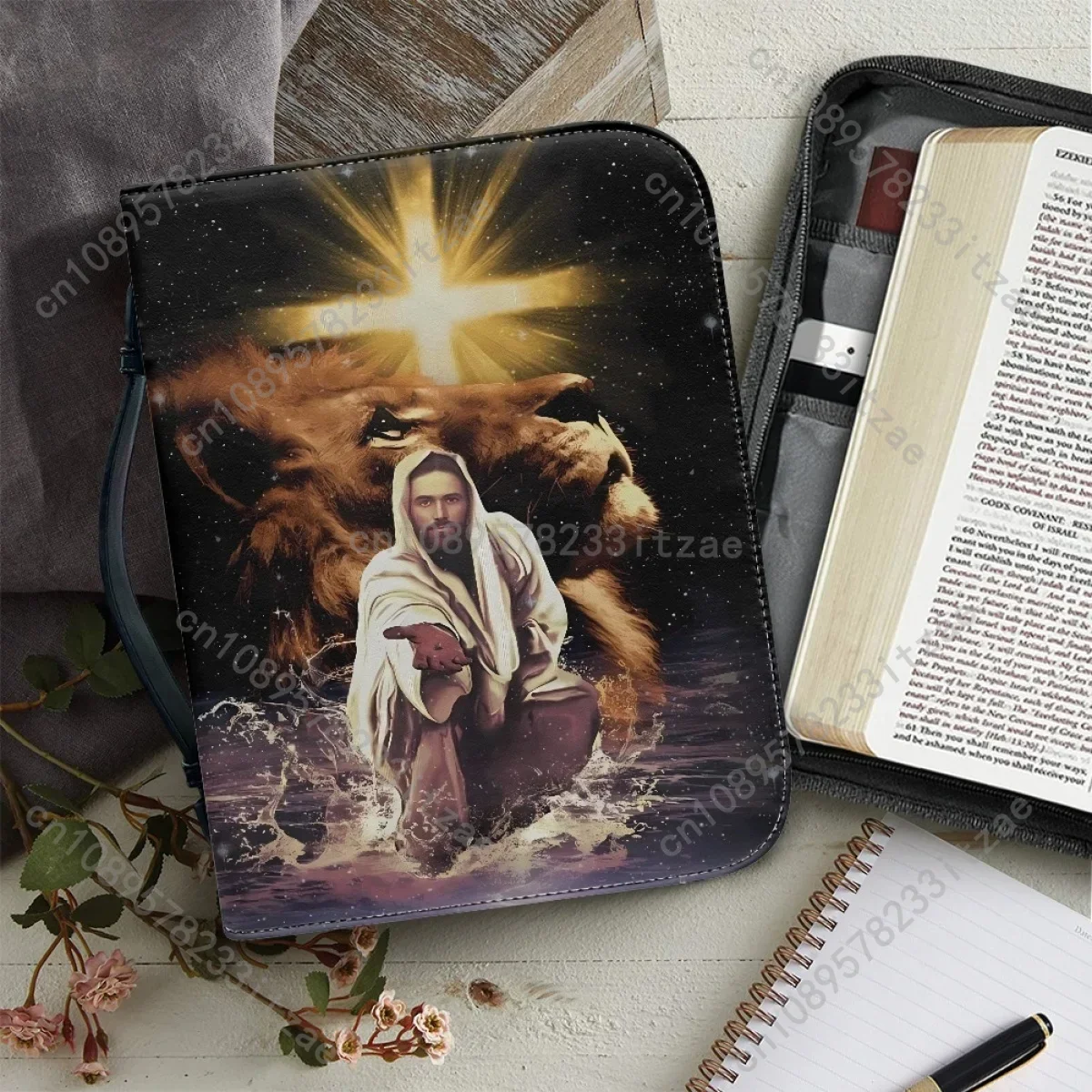 

PU Leather Christian Bags God Jesus Pattern Zippered Holy Bible Bag Size M-2XL Book Holy Storage Boxes Practical Handle Handbag