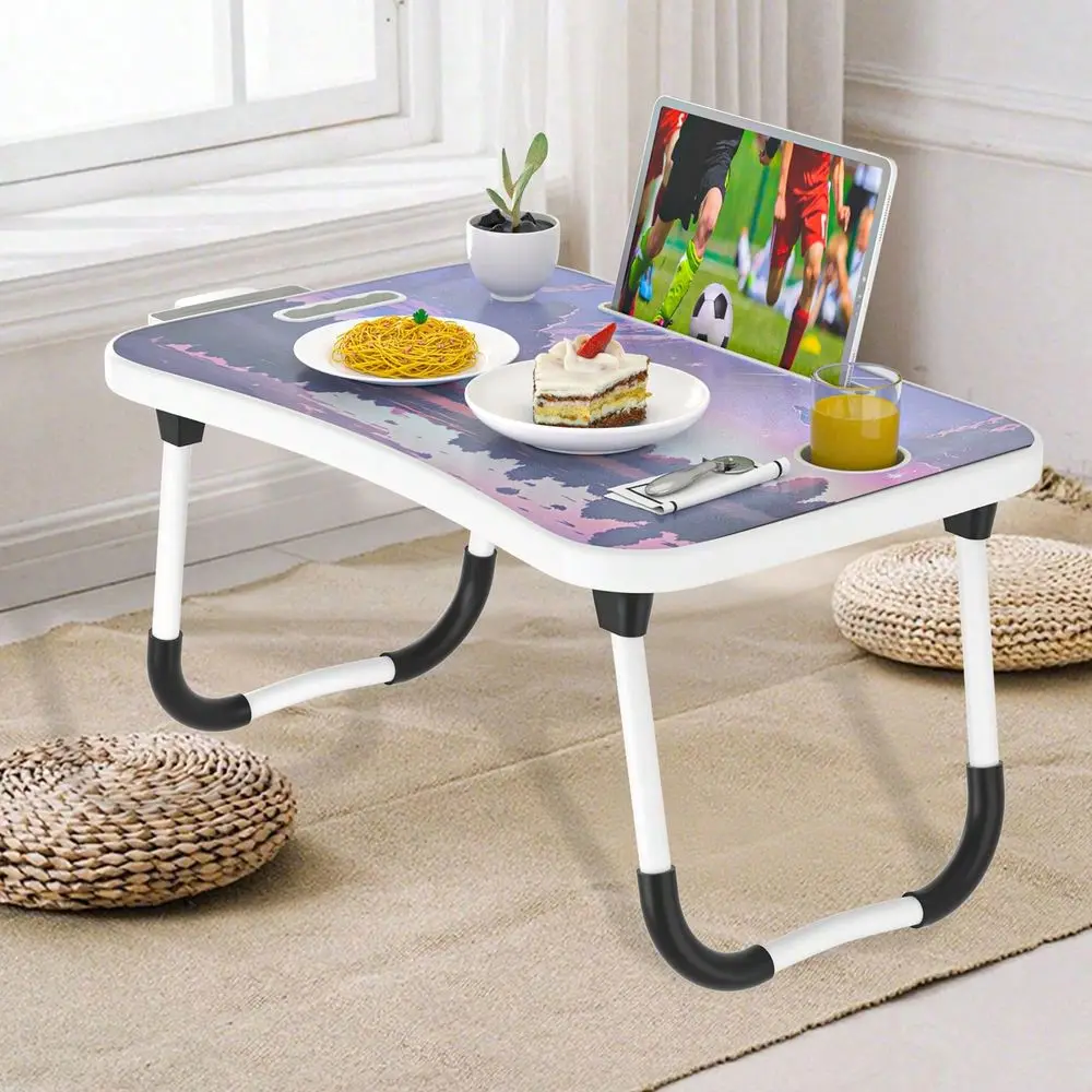 

Многофункциональный складной стол, портативный разноцветный деревянный столик для ноутбука с подставкой для чашки для работы, чтения, письма, еды.