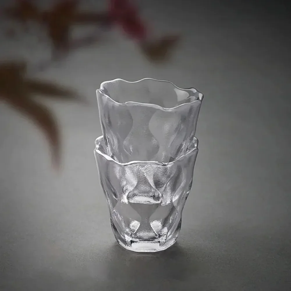 1pc 50ml Mini Size High Borosilicate Glass Flower Pattern Tea Mug Fragrant Cup Wine Cup Drinkware Gift Japanese Style Glass Cup