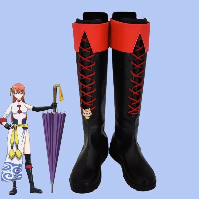 

JP Anime Gintama Silver Soul Kagura Косплей Костюм Обувь Сапоги ручной работы из искусственной кожи