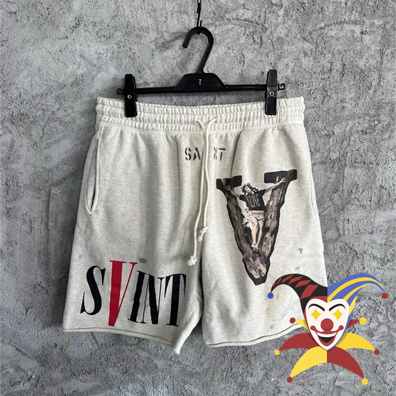 

Washed Saint Shorts Men Women 1:1 Top Quality Vintage Drawstring Shorts