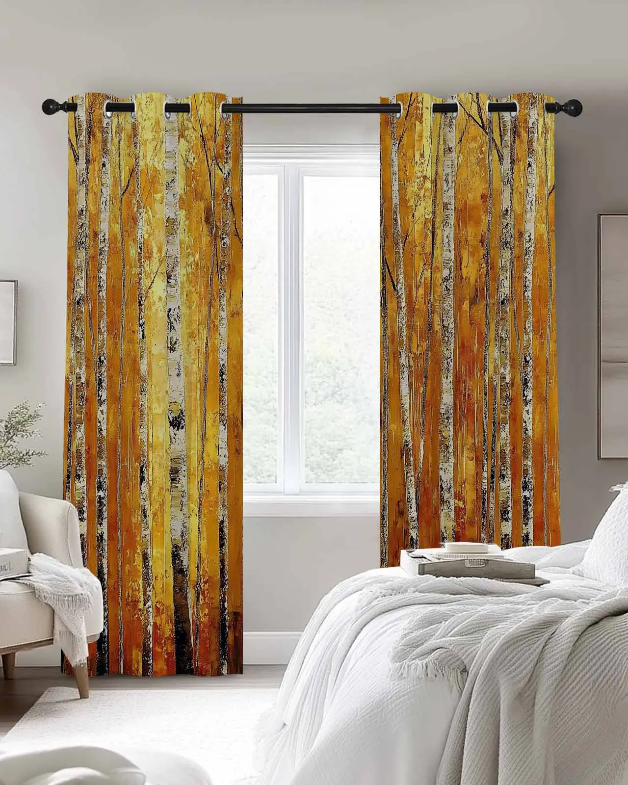 

Modern Window Curtains for Living Room Autumn Birch Grove Trees Curtains for Child Bedroom Kitchen Decor Blinds Drapes