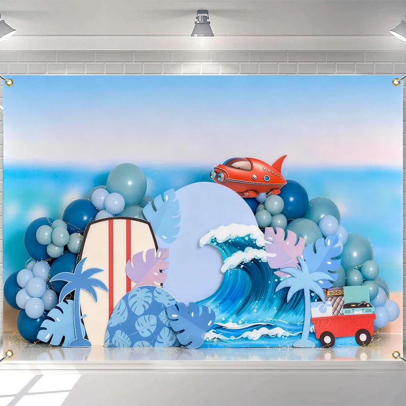 

LS Summer Beach Day Fun Surfing Backdrops Kids Baby Photography Child Adult Photocall Decors Beach Sand Palm Trees Backgrounds