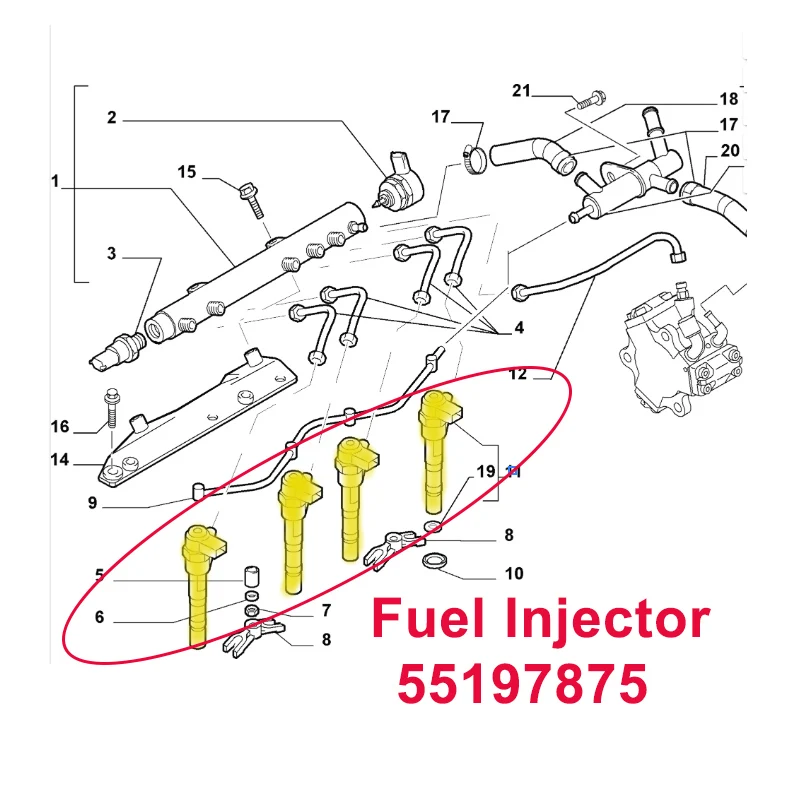 55197875 Fuel Injector Auto Parts Diesel Common Rail Injector For OPEL FIAT VAUXHALL 0445110183 0986435102 55197124 9S51-9F5