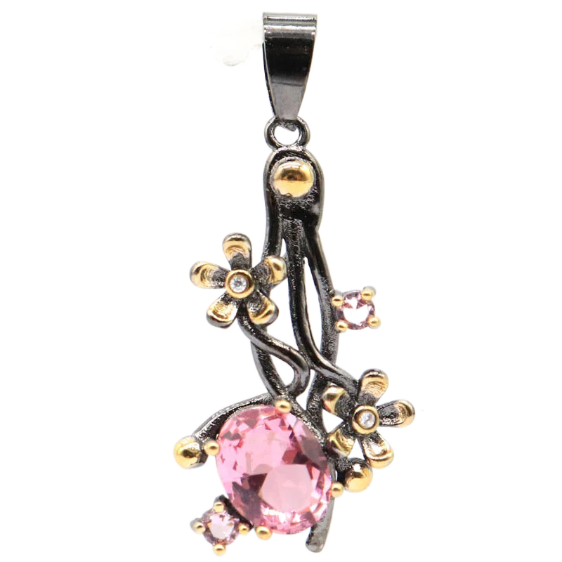 Buy 3 Get 1 Free 41x18mm SheCrown Bohemia Design Pink Morganite Raspberry Rhodolite Garnet Black Gold Silver Pendant