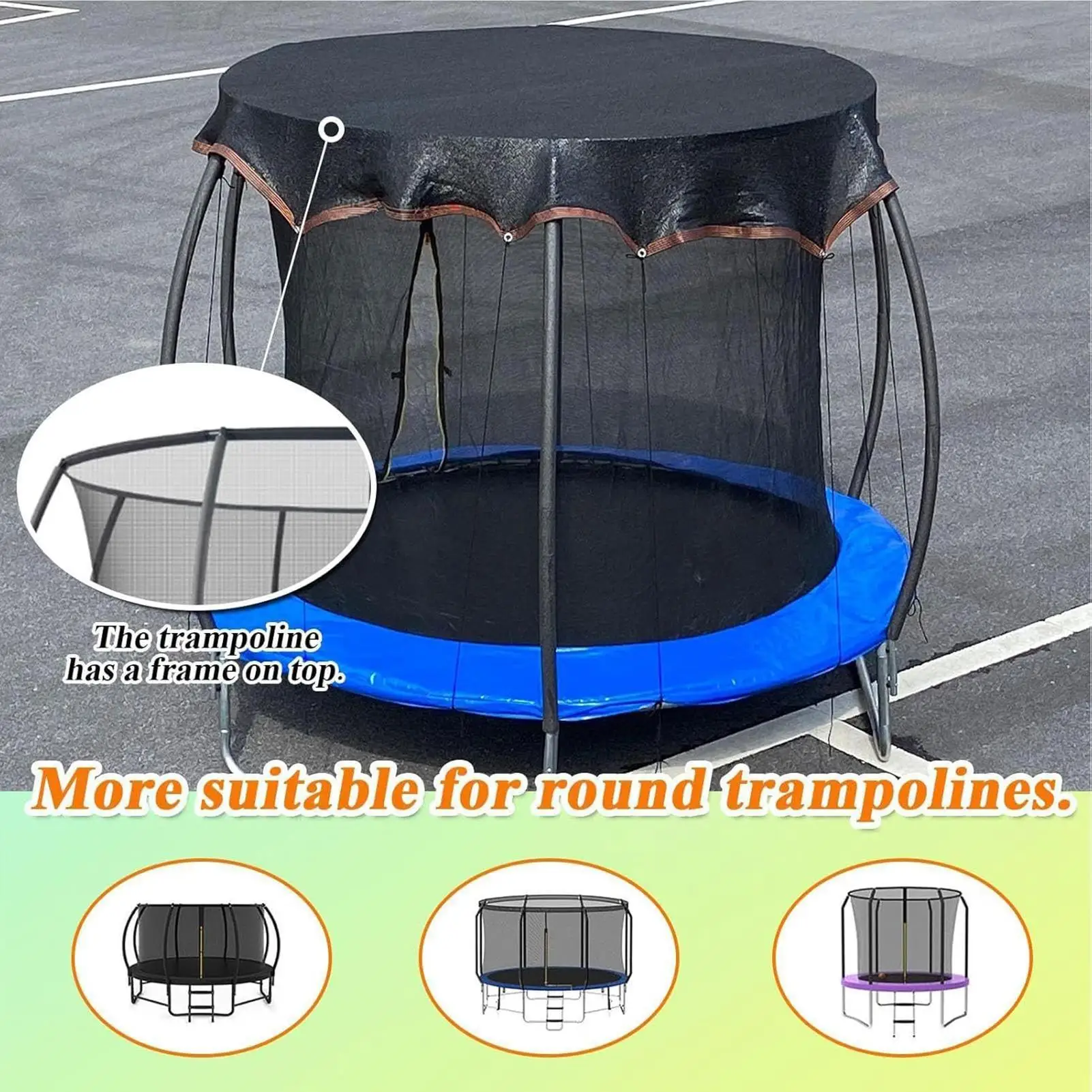 Trampoline sunshade cover Dustproof round trampoline canopy Outdoor UV-protective trampoline sunshade net with ropes