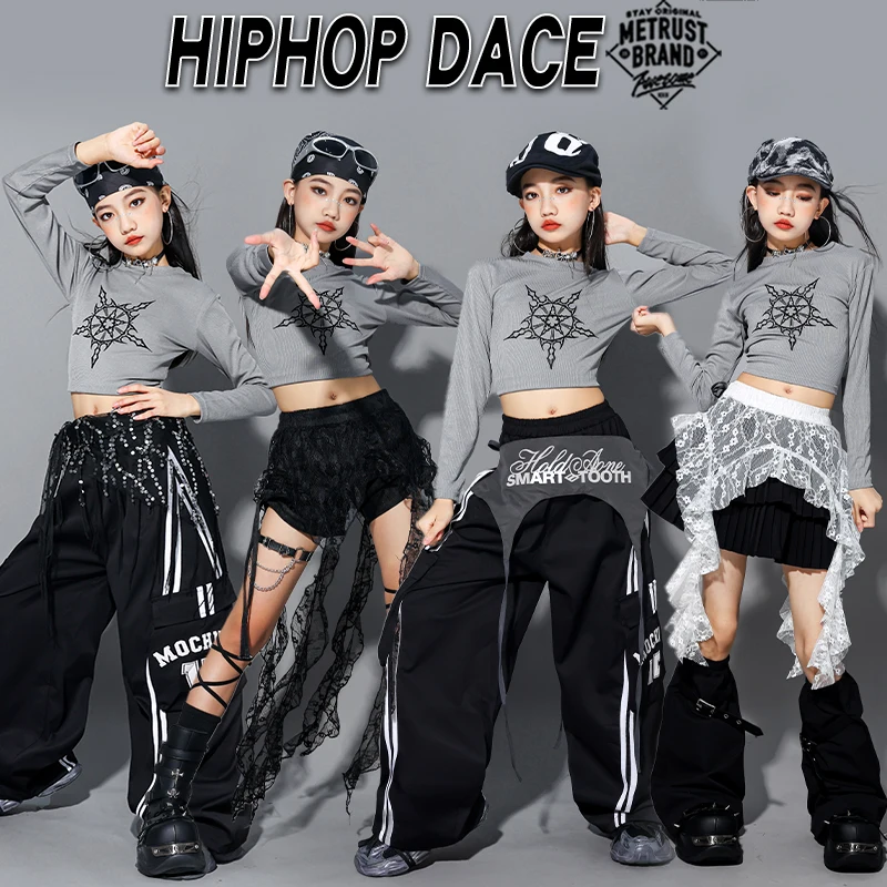 

Современный укороченный топ для девочек в стиле хип-хоп, свободные брюки-карго, детская уличная одежда K-pop, комплект групповой одежды для девочек, детский костюм для джазовых уличных танцев