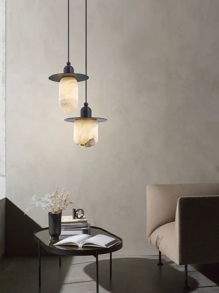 Natural Marble Series LED 2026 Chandelier Pendant Light Suspension Luminaire Lampen Alabaster Hanging Lamp For Living Room