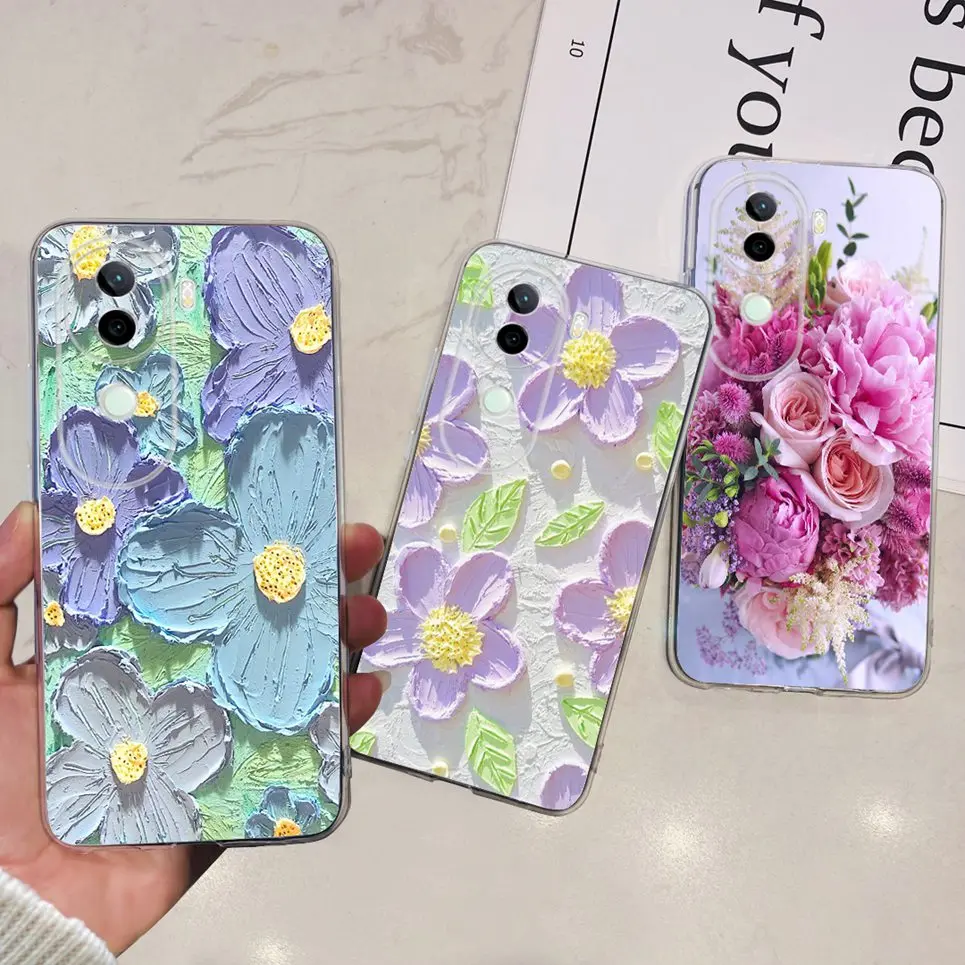 For Vivo V40e V40 Pro V2347 V40 V2348 Phone Case Flower Butterfly Woman Fashion Soft TPU Bumper Transparent Silicone Capa Shell