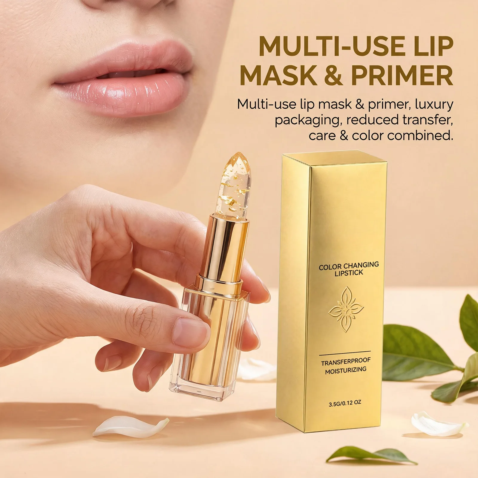 Gold Flake Color‑Changing Lipstick Moisturizing Lip Balm Nourish Plump Soft Lips Hydrating Personalized Lip Tint Daily Lip Care