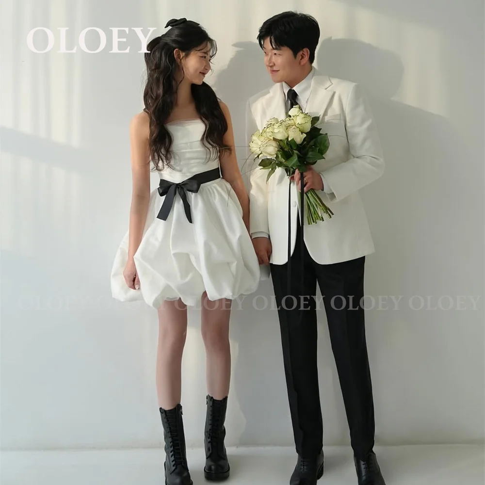 

OLOEY Modern Strapless Puffy Short Wedding Dress Customized Korean Photoshoot Mini Wedding Snap Gown Reception Dress 2025 Party