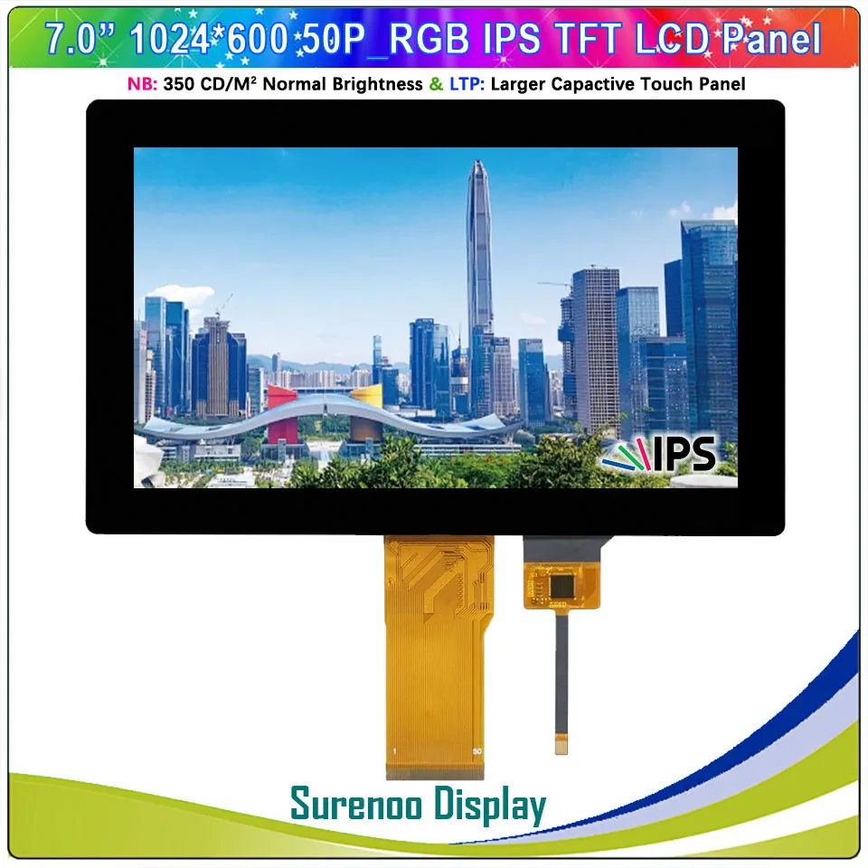7.0" inch 1024*600 50P_RGB IPS TFT LCD Module Display Screen Monitor FT5426 I2C Capacitive Touch Panel High Brightness