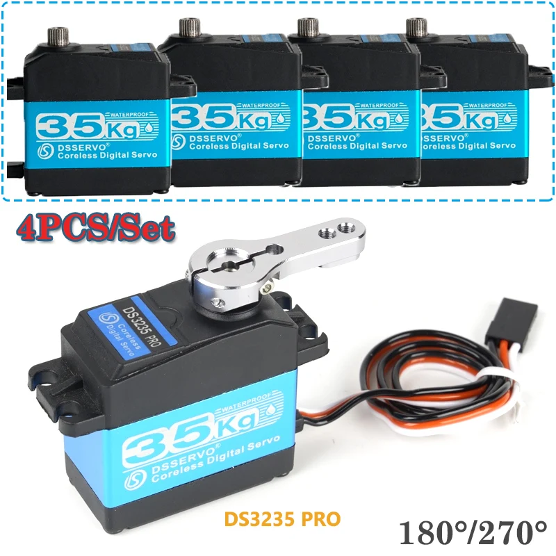 

4PCS/Set 35KG DS3235 PRO Digital Servo Coreless Motor Steel Gears 180/270 Degree With 25T Arm Servos DIY Parts For Car/Robot
