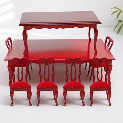 1 Satz Mini-Esszimmerstuhl-Tisch-Set im Retro-Stil, Maßstab 1:12, Miniatur-Hausmöbel-Zubehör, kleine Hausdekoration aus Holz